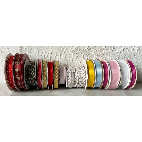 Christmas Ribbon & More Lot of 15 New & Partial Rolls Red Gold Sparkly Braided - Picture 5 of 8